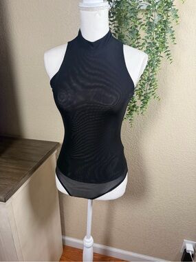 bebe Black High Neck Sleeveless Sheer Camisole